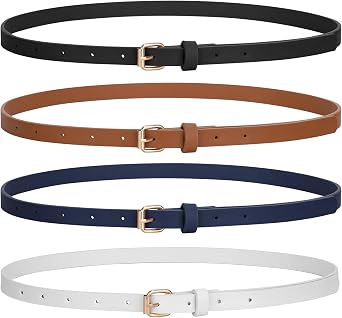 JASGOOD 4 Pack حزام جلد المرأة نحيف للفساتين حزام خصر رقيق للجينز بنطلون مع مشبك ذهبي