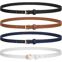 JASGOOD 4 Pack Skinny Women Leather Belt for Dresses Thin Waist Belt for Jeans Pants with Gold Buckle