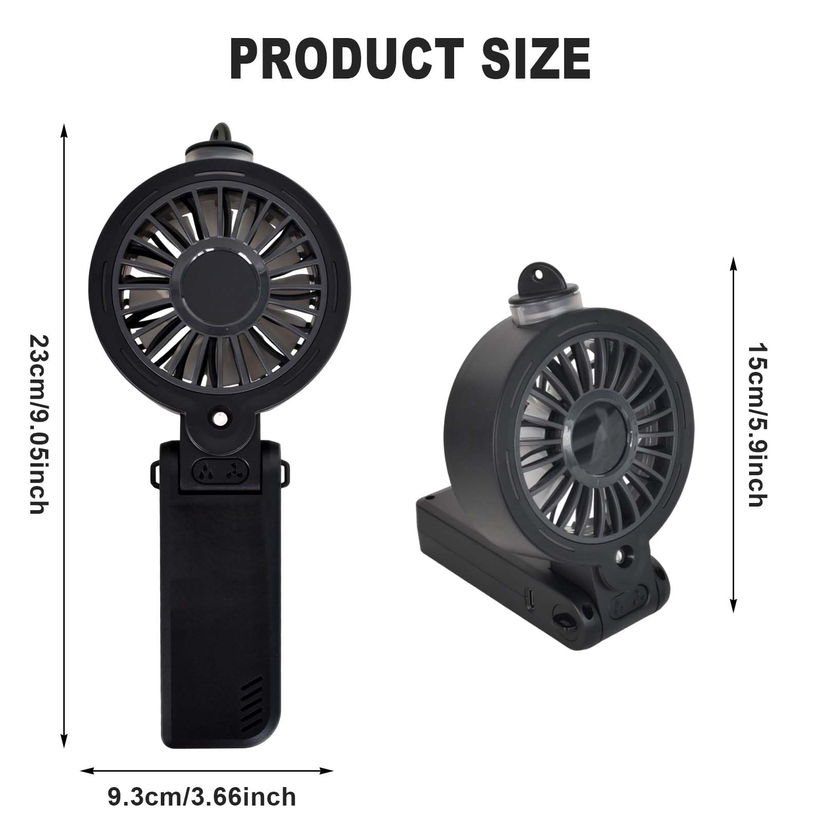 Ventilatore portatile, mini ventilatore nebulizzatore con schermo a LED e 100 velocità, ventilatore USB ricaricabile da scrivania, pieghevole, silenziatore da collo per casa, ufficio, viaggi (nero)