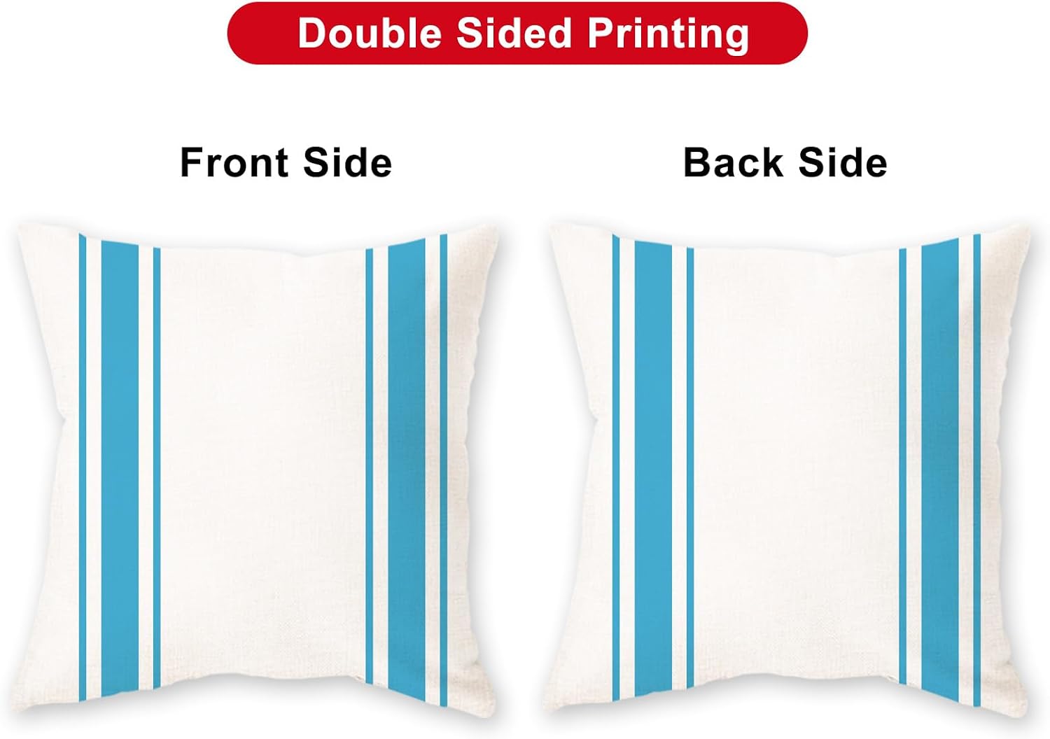 ONWAY Outdoor Pillow Covers Waterproof 20x20 Set of 2 Decorative Linen Throw Pillow Cover Beige and Blue Striped Outdoor Pillows for Patio Furniture