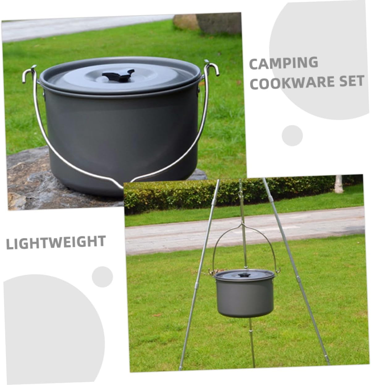 Happyyami Camping Cooking Pot Portable Aluminum Person Picnic Pot Set Hanging Outdoor Cooking Boiling Kettle Cookware Kit