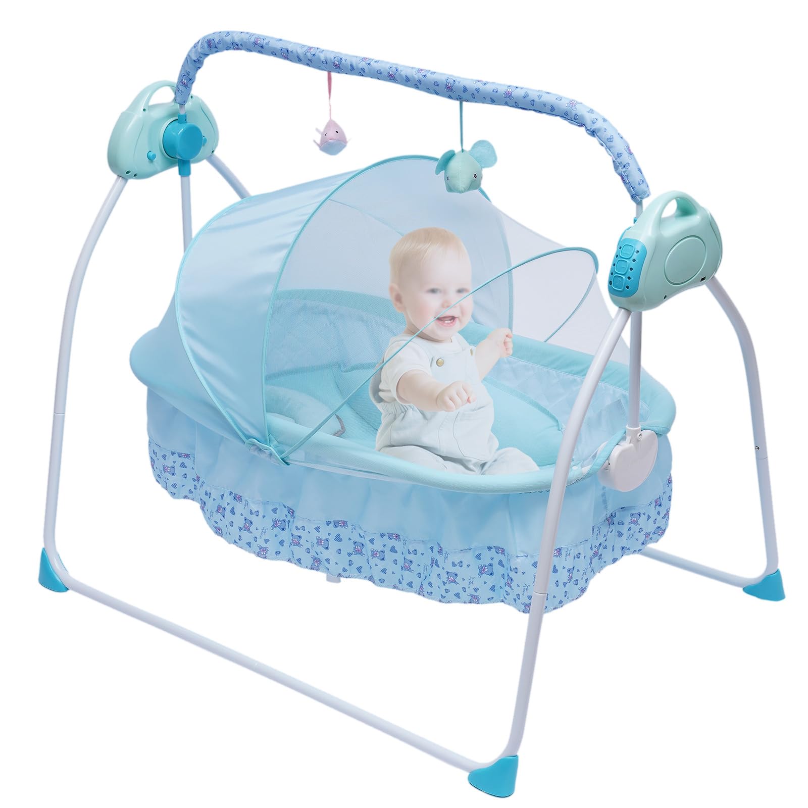 ÉLectrique Bluetooth Intelligent Lit Cododo Bebe, Lit BéBé ÉLectrique, BalançOire Automatique, Lit BéBé 5 Vitesses, Fonction De Minuterie, BalançOire Avec Jouets Moustiquaire, Pour 0 à 18 Mois (Bleu)