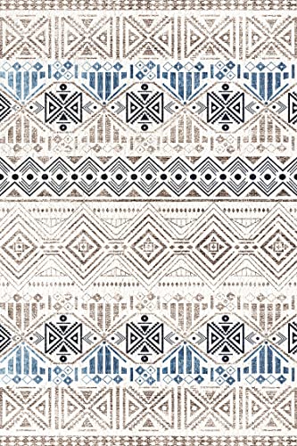 Jhiqyva Moroccan Antique Area Rug For Living Room, Bedroom, Hallway, Kitchen, Non-Slip, Non-Shedding, Easy To Clean, Soft Home Decor Rug, Blue - Coffee, 3'X5' #TOP1