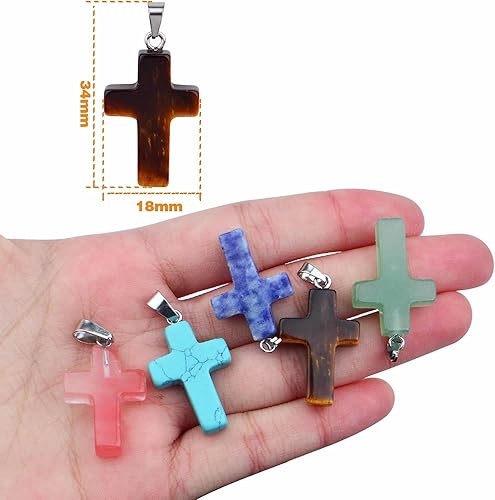 Miniatura 3 de 10 colgantes de piedra natural con cruz de cristal curativo de cuarzo con dije de piedras preciosas de chakras con una caja para hacer collares,