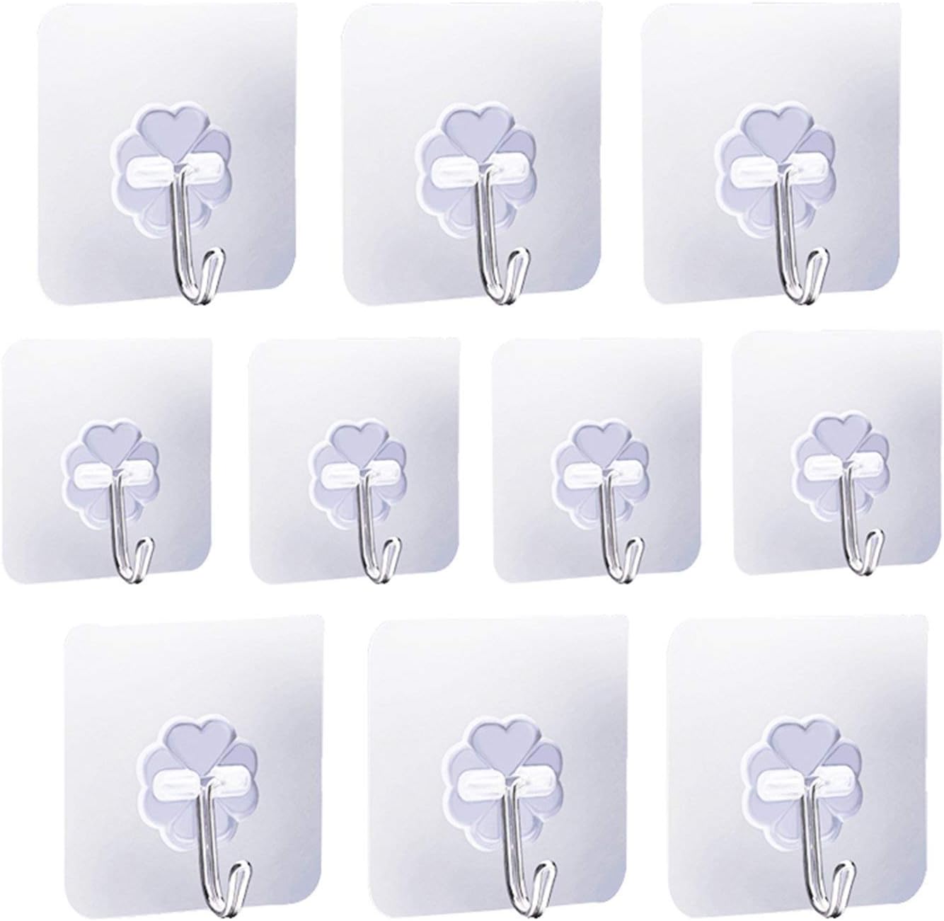 KAOKU Adhesive Strong Nail Free Reusable Transparent Heavy Duty Bathroom Kitchen Door Hook Ceiling Hanger Waterproof & Oilproof 10 Pack (10 KG/22 LBS Max), red