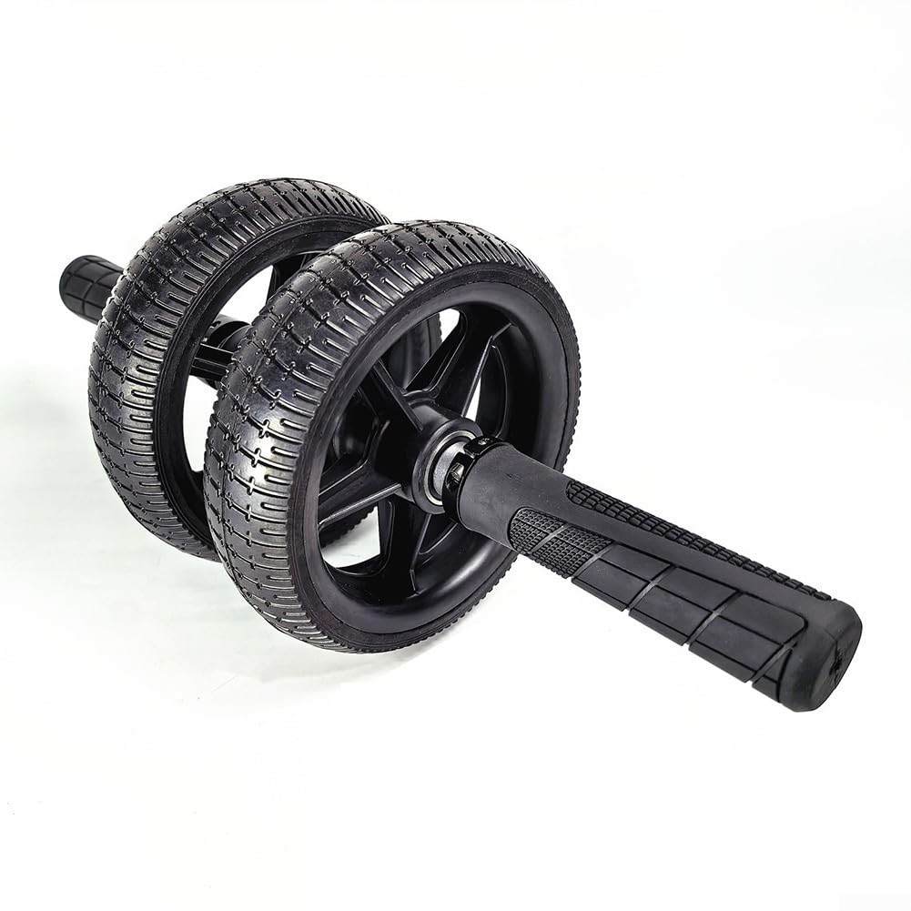 Rodillo de abdominales sin rebote de doble rueda para gimnasio en casa, equipo de ejercicio abdominal estable con neumáticos de goma, 17 cm