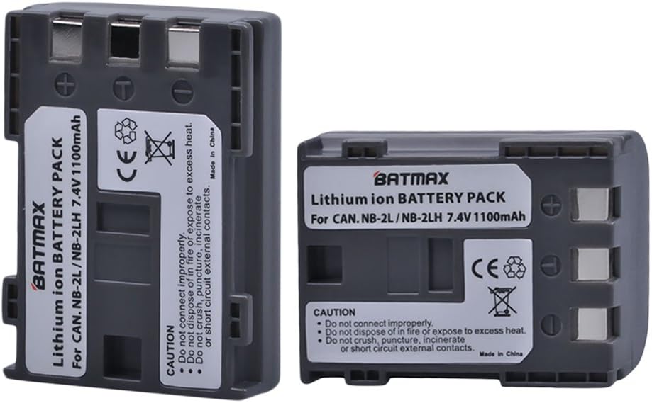 Batmax Pack of 2 NB-2L/NB-2LH High-Capacity Replacement Batteries for Canon Digital Rebel XT, XTi, EOS 350D, 400D Digital Cameras