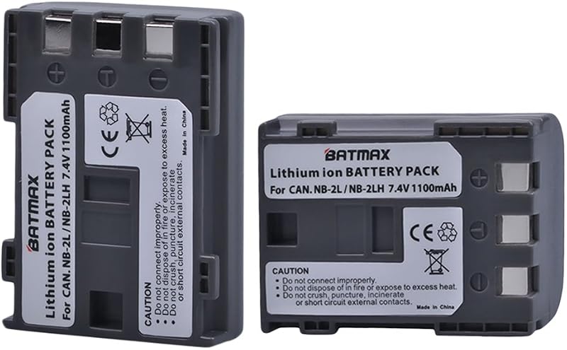 Batmax Pack of 2 NB-2L/NB-2LH High-Capacity Replacement Batteries for Canon Digital Rebel XT, XTi, EOS 350D, 400D Digital Cameras