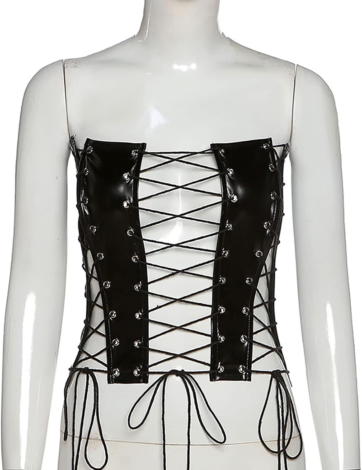 Women's Sexy PU Leather Bustier Crop Tube Top Rave Dance Cutout Cami Tank Tops - Image 4