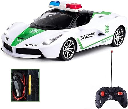 WISHKEY Rechargeable Remote Control Police Car with Lights, Super Cool High Speed,Stylish Look & Modern Design-RC Vehicle Toy for Kids, Multicolor