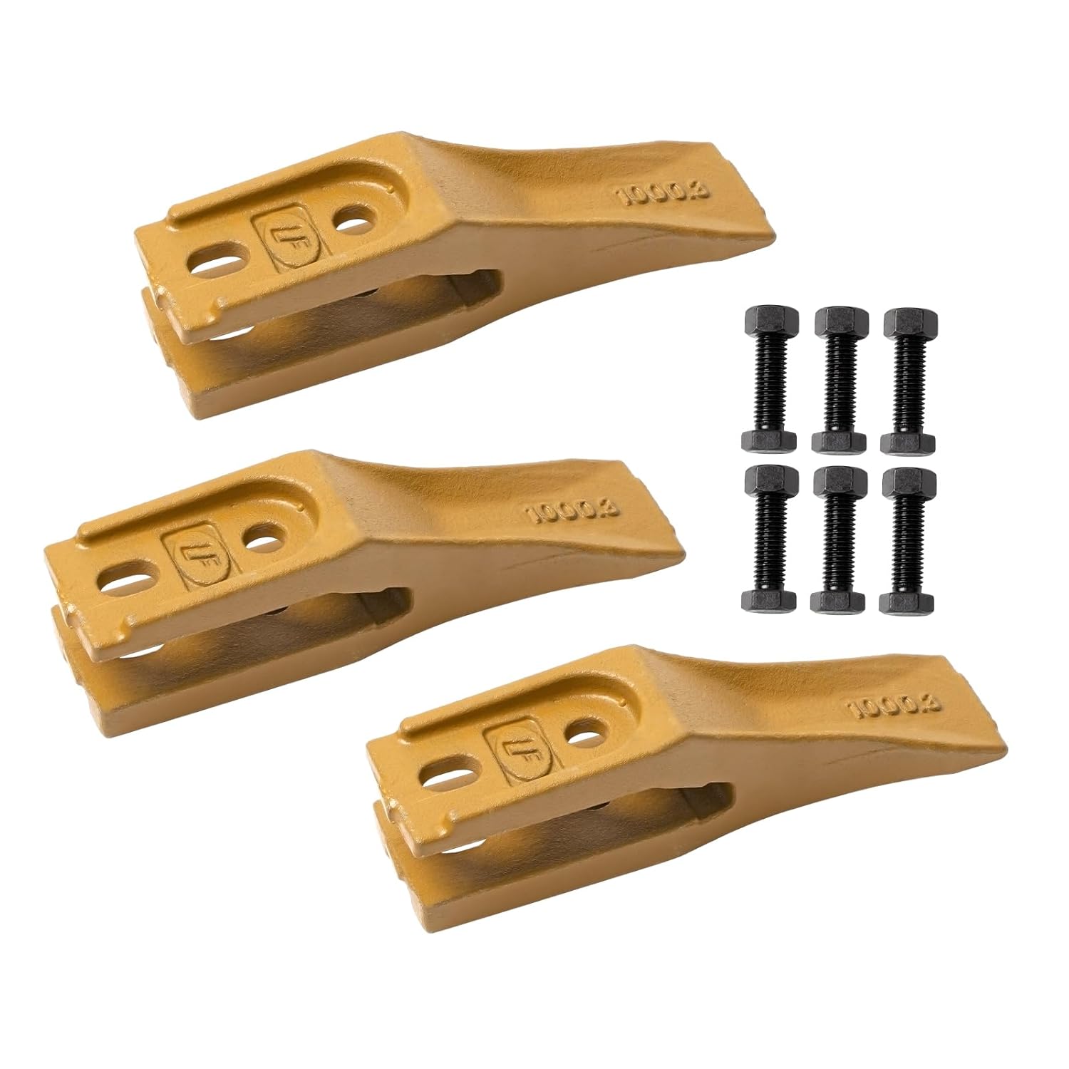 5 Pcs Trenching Bucket Teeth with Skid Steer Backhoe Bolt on Tooth for Skid Steer Loaders Grader Scraper Attachments, Yellow Mini Excavator Bucket Teeth with Bolt and Nuts