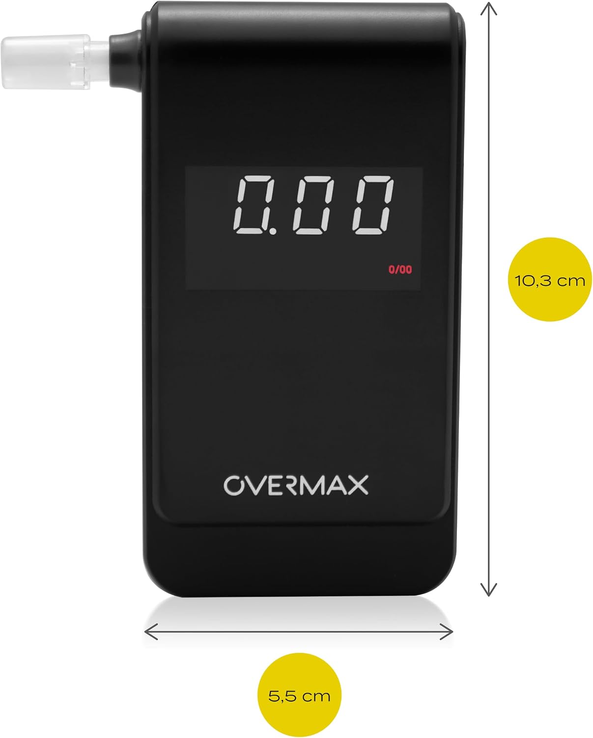 Alkomat AD 10 - Professional Breathalyzer with Platinum Sensor, Fast 5-Second Response, Memory for 50 Tests, BAC Display in Multiple Units, LCD Screen, Battery Warning, Includes 15 Mouthpieces and Cas