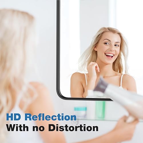 Miniatura 3 de Sweetcrispy Espejo de tocador de baño negro de 24 x 36 pulgadas, espejo rectangular de pared con marco de metal, para granja, antioxidante, vidrio