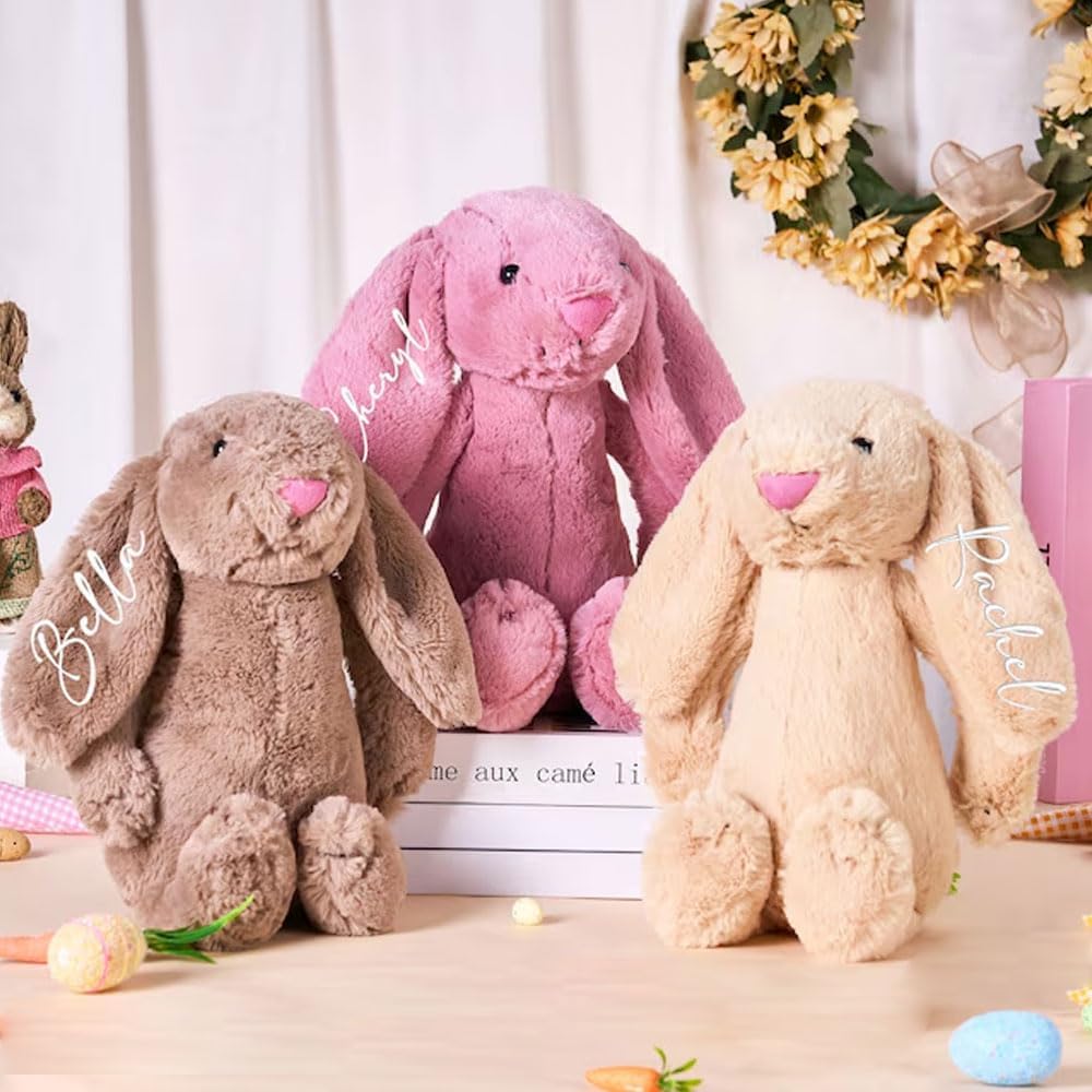 Personalized Easter Bunny Plush 2026, Custom Stuffed Animal with Embroidered Name, Bunny Plush Toy for Kids, Toddlers & Babies, Baby’s First Easter Gift, Easter Basket Filler, Nursery Decor Gift