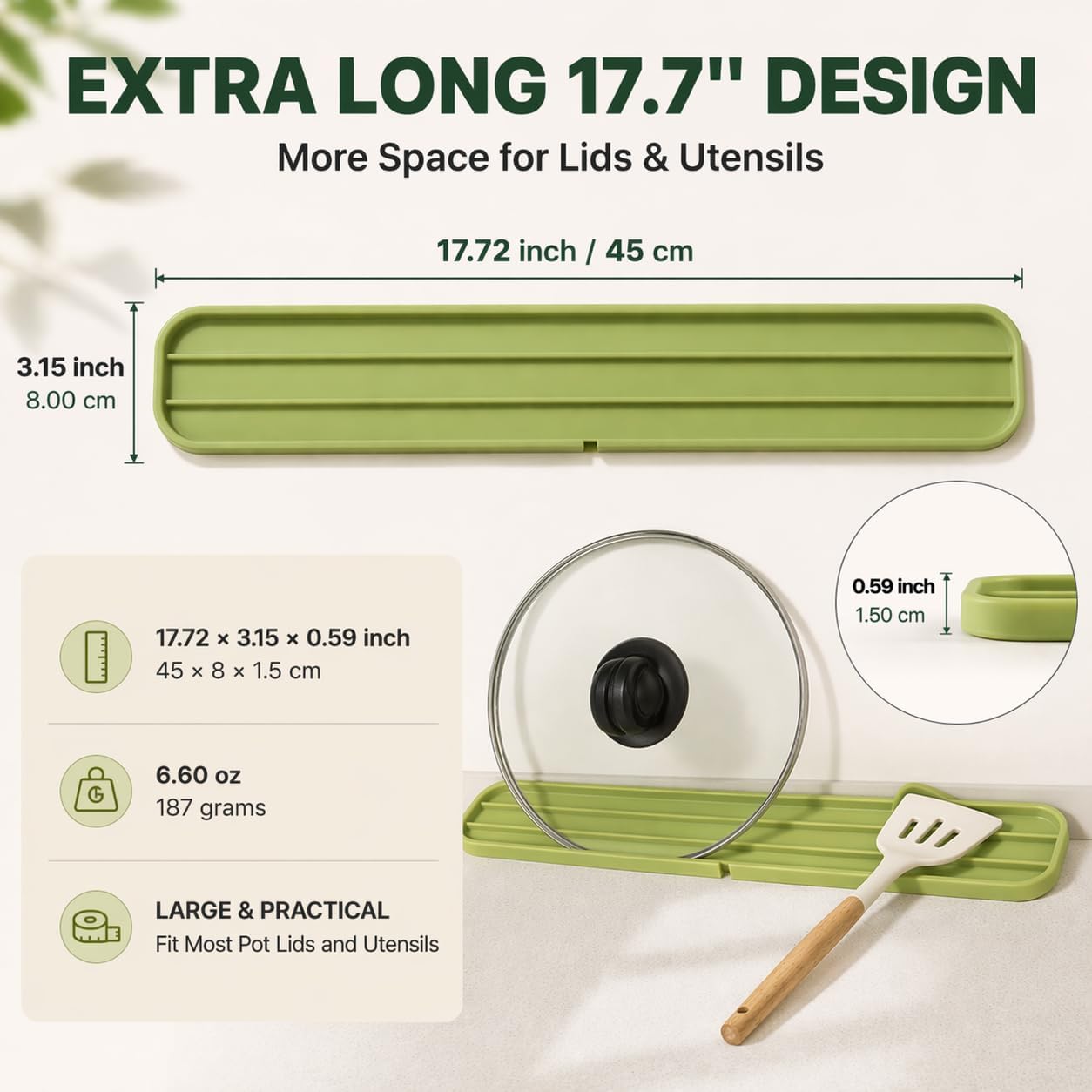 Mistifi Foldable Silicone Pot Lid Holder, Large Heat Resistant Trivet & Spoon Rest, Non-Slip Draining Kitchen Mat, Food-Grade Silicone, Green, 1 PCS