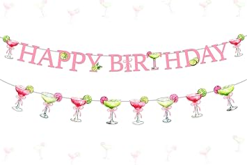 Margarita Party Decorations Banner Pink Margarita Happy Birthday Banner Green Cocktail Lemon Margarita Garland for Girls Margaritas Birthday Partys Decorations Mexican Bachelorette Party Supplies