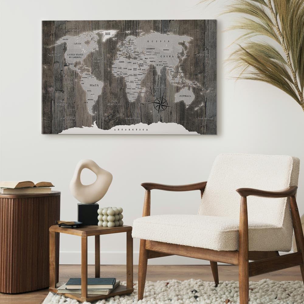B&D XXL - Grand Tableau Décoration Murale Chambre, Cartes Monde, 120x80 cm