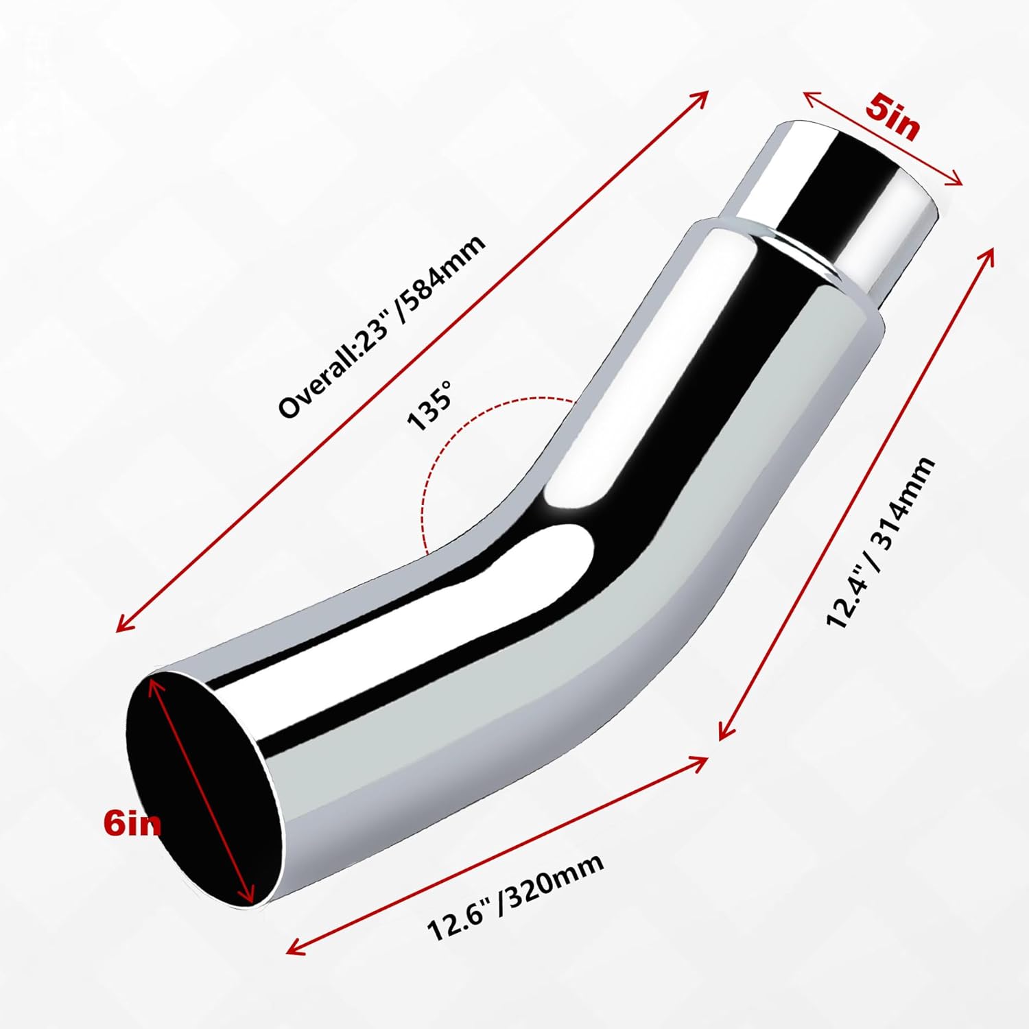 5 to 6 Inch Diesel Exhaust Tip Elbow with Clamp - Chrome Plated Or Black Coated Universal Exhaust Pipe Accessory for Trucks, Cars