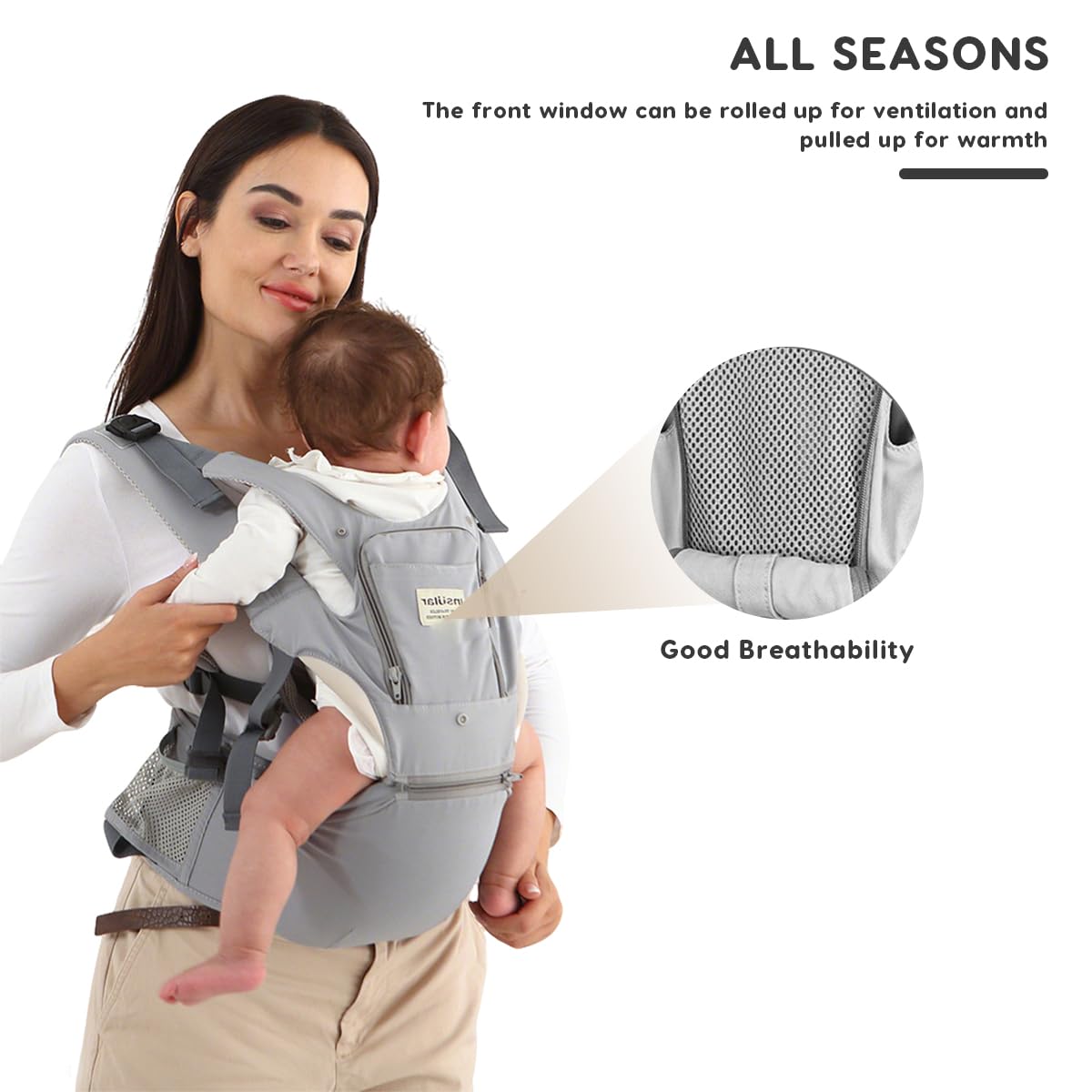 SONARIN 3-in-1 Leggero Marsupio Neonati con Sedile,Multifunzionale Traspirante Portantina Porta Bambino Fascia Porta Bebè con Cappuccio Rimovibile,Multi-Posizioni per Neonati(Nero)