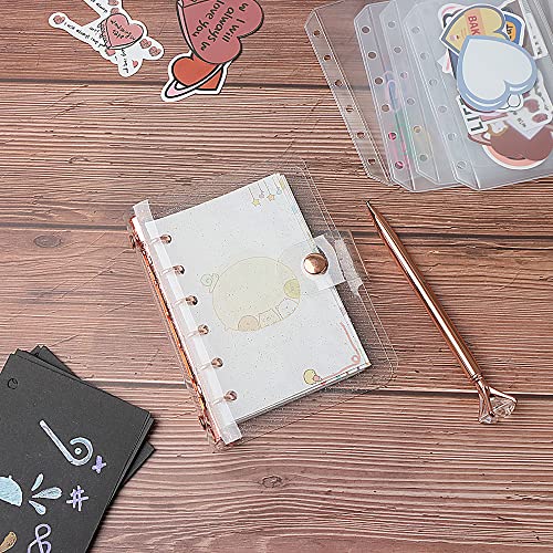 A7 Soft PVC Binder Cover Glitter Rose Gold Refillable Budget Binder 6-Holes Loose Leaf Notebook Binders Round Ring Personal Planner Pages Protectors with Snap Button Closure File Folder - Thumbnail 4