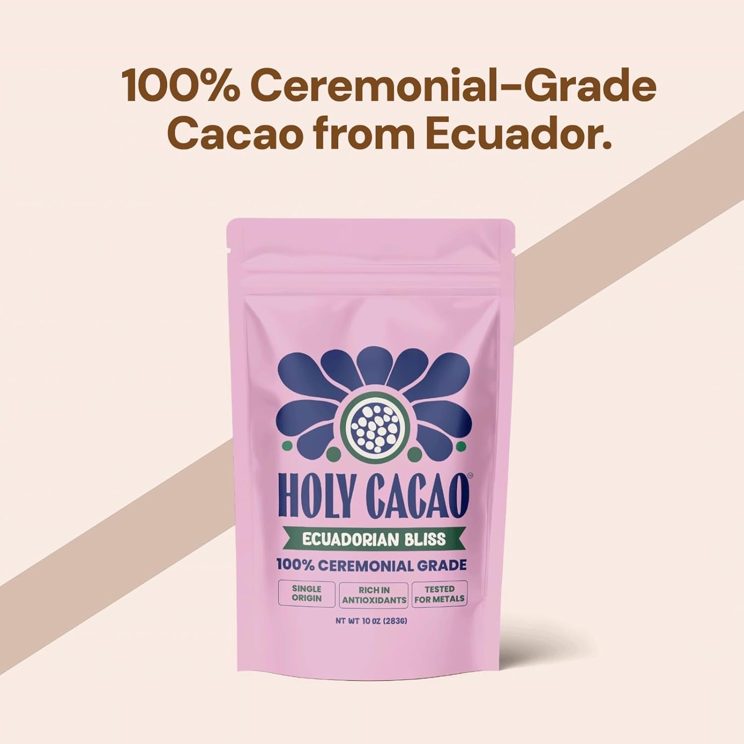 Holy Cacao Ecuadorian Bliss – 100% Organic Ceremonial Grade Cacao Powder, Single Origin Heirloom Ecuador Cacao, Antioxidant-Rich Superfood, Natural Energy Drink Mix, Vegan & Gluten-Free, 10 oz