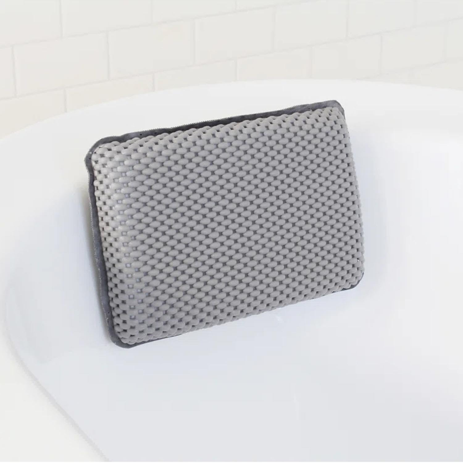 Thrink Bathtub Pillow – Premium Waterproof Bath & Spa Headrest Cushion with 8 Strong Suction Cups | Soft Comfortable Bath Pillow for Head, Neck & Shoulder Support, 27.9 × 17.8 × 5.1 cm (Grey)