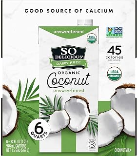 So Delicious Organic Unsweetened Coconut Milk Beverage, Dairy-Free Gluten-Free Soy-Free Kosher, 32oz Pack of 6