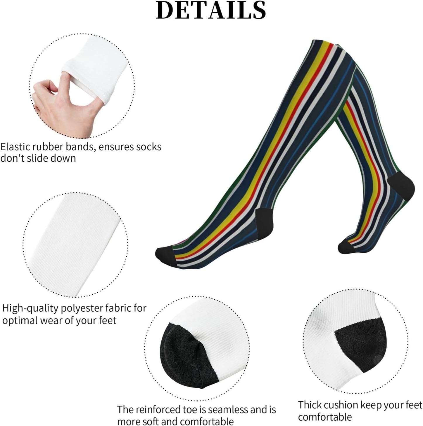 Colorful Stripes Print Compression Running Socks For Men And Women Athletic Socks For Everyday Use Socks
