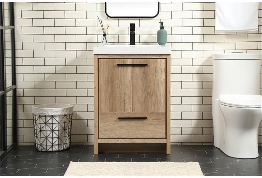 Elegant Decor Wyatt 24" Aluminum MDF Single Bathroom Vanity in Natural Oak