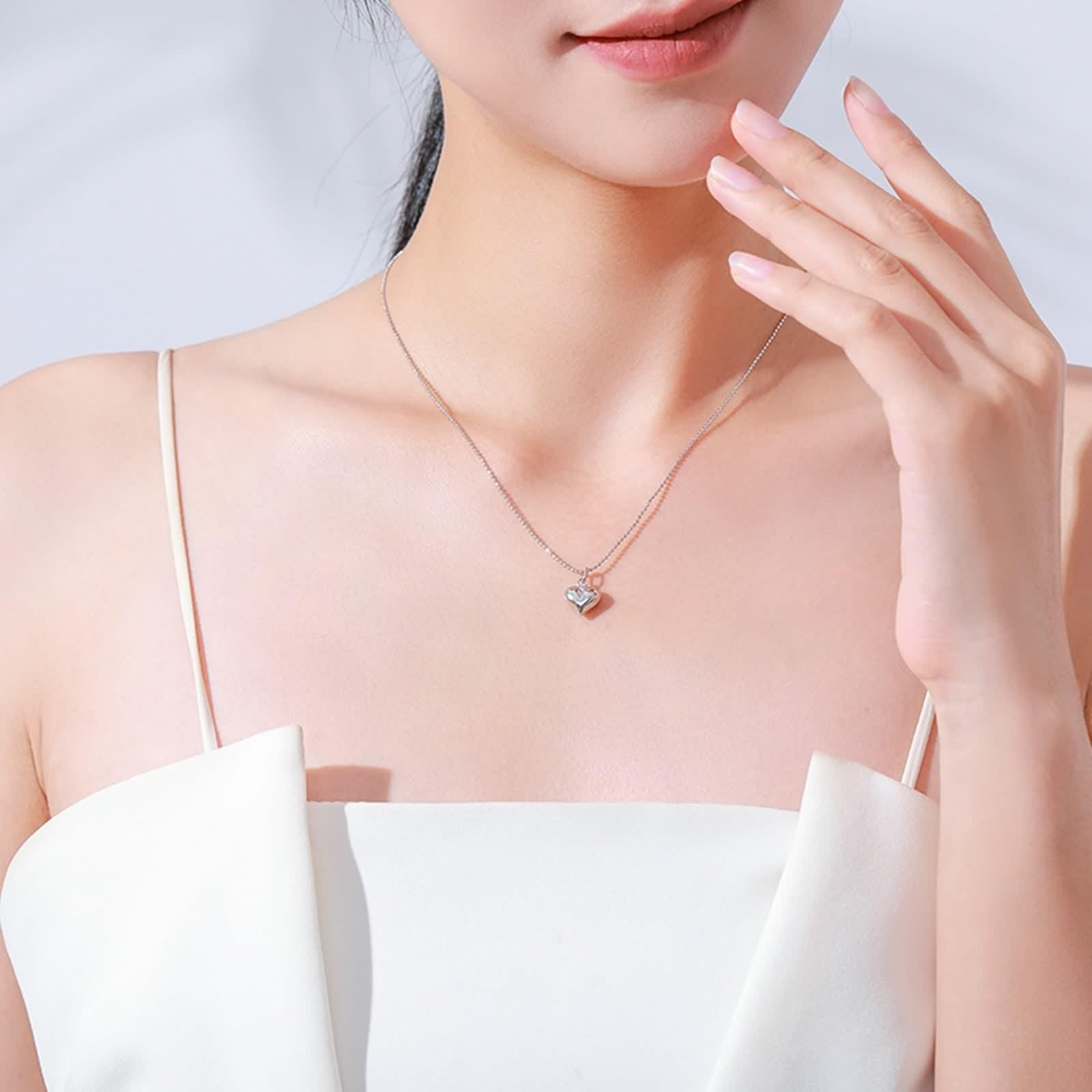 Collana con Ciondolo Cuore, Collane Lunghe Donna Catenina Gioielli Vero Oro Bianco 9K/14K/18K 40+5cm