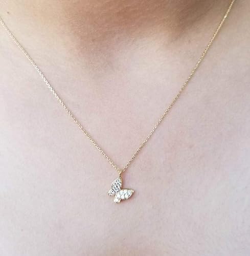 Miniatura 2 de 14K Yellow Gold Butterfly Necklace, Diamond CZ Butterfly Necklace, Minimalist Butterfly Necklace, Dainty Butterfly Necklace