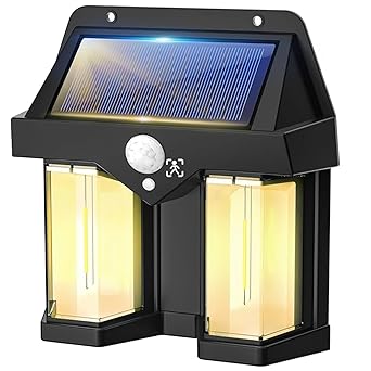 HUMI HOMES Dual Bulb Solar Wall Lights Outdoor, Solar Wall Lantern with 3 Modes & Motion Sensor