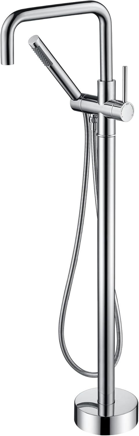 sumerain Freestanding Bathtub Faucet, Modern Floor Mounted Tub Faucet with Hand Shower Brass High Flow Tub filler Chrome