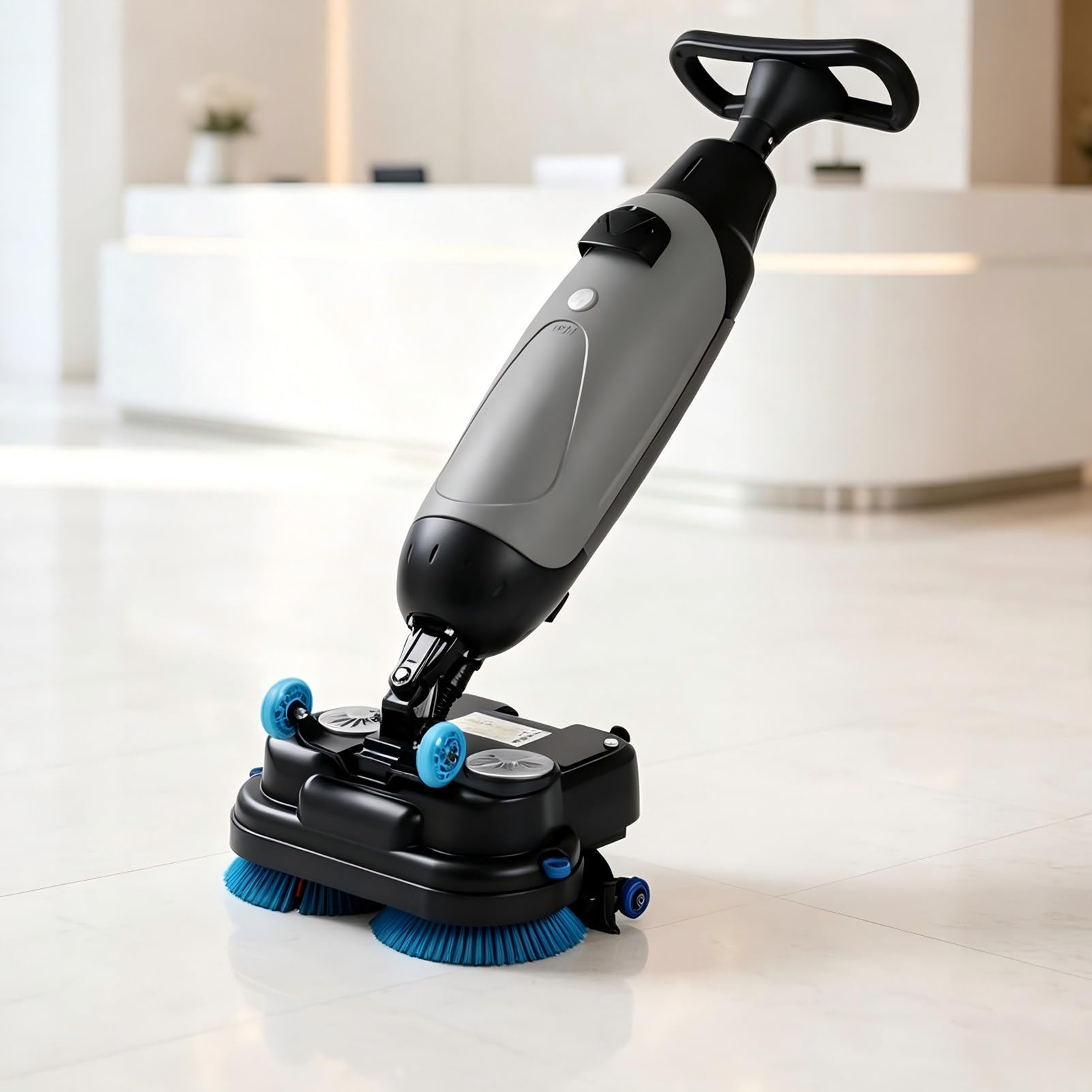 Lavasciuga Pavimenti Professionale da 17" per Piastrelle, con Doppia Spazzola da 43 Cm, Alimentata A Batteria, Automatica, Ideale per Casa, Ufficio E Bagno Gray