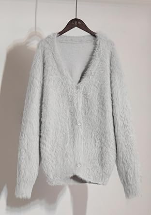LKOUS Women's Fuzzy Sweater Cardigan,V Neck Long Sleeve Open Front Loose Furry Sweater Coat