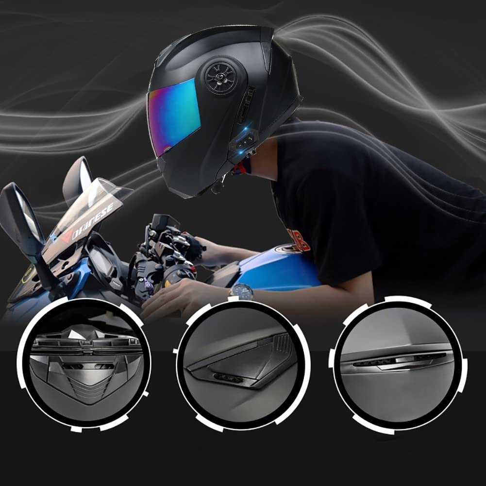 Bluetooth Integrado Casco Moto Modular para Mujeres Hombres, Cascos Integrales ECE Homologado, Casco Abatible con Doble Visera Casco de Motocicleta para Adultos Casco Scooter