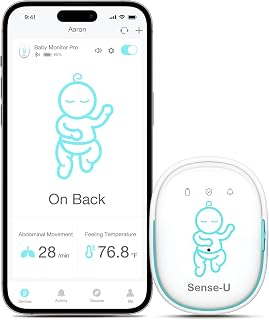 Sense-U Smart Baby Monitor Pro with Arousal Vibration, Audible and App Alerts: Tracks Abdominal Movement, Rollover, Feeling Temperature, Portable & Wearable Smart Sleep Monitor, Blue