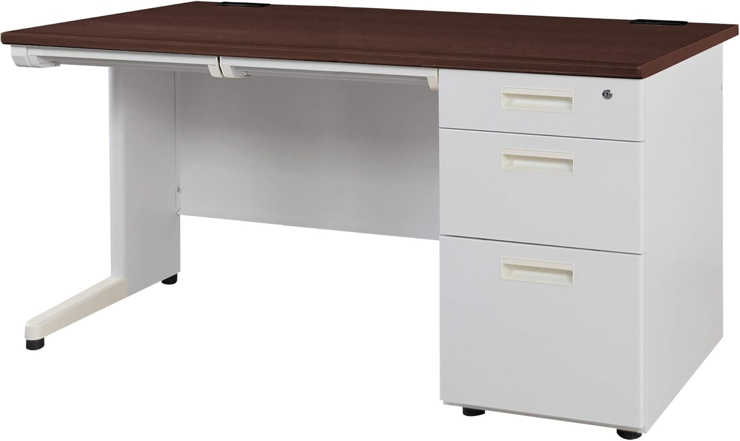 Amazon オフィスデスク 事務机 幅140cm 片袖机 カラバリ15種 ブラウン×ニューグレー LKD147 机 文房具
