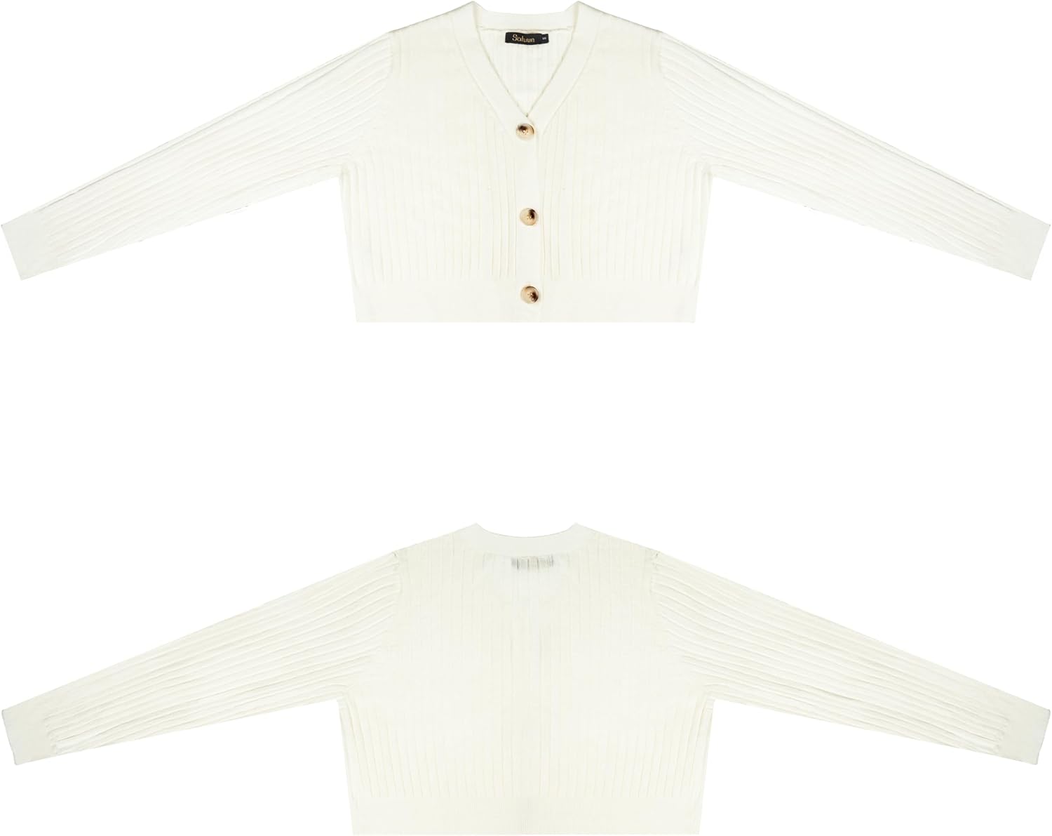 Women's Long Sleeve Cropped Cardigan Sweaters V Neck Solid Button Down Knit Bolero Shrugs - Image 4