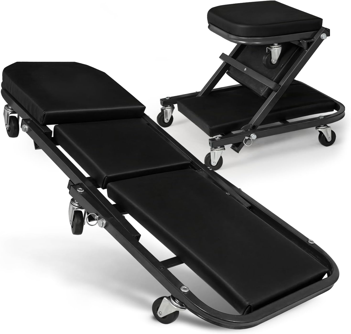 Magshion Garage Creeper Seats on Wheels, Length 40" 330 lbs Capacity 2 in 1 Folding Mechanic Creeper Garage Stool Lay Down or Sit (Black)