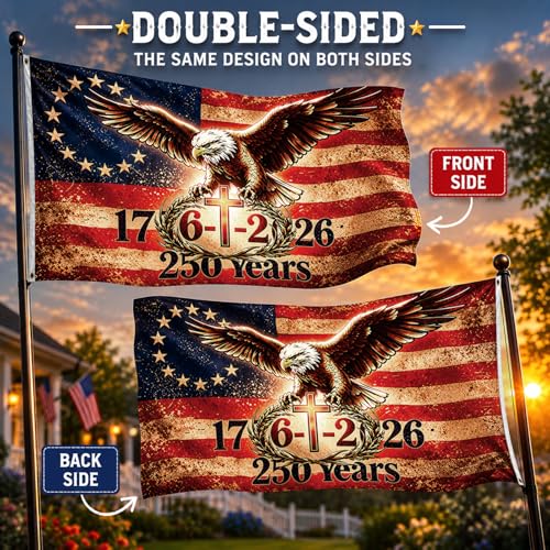 250 Anniversary USA Flag 3x5 Ft, 3-Ply Double-Sided 250 Year American Anniversary Flag with Brass Grommets for Outside, 1776–2026-250th USA Flag with UV Protection for Outdoor Yard Parad — view 5