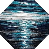 Unique Loom Metro Collection - Alfombra octogonal abstracta con diseño de olas modernas, azul marino/turquesa (7 pies 11 pulgadas x 7 pies 11)