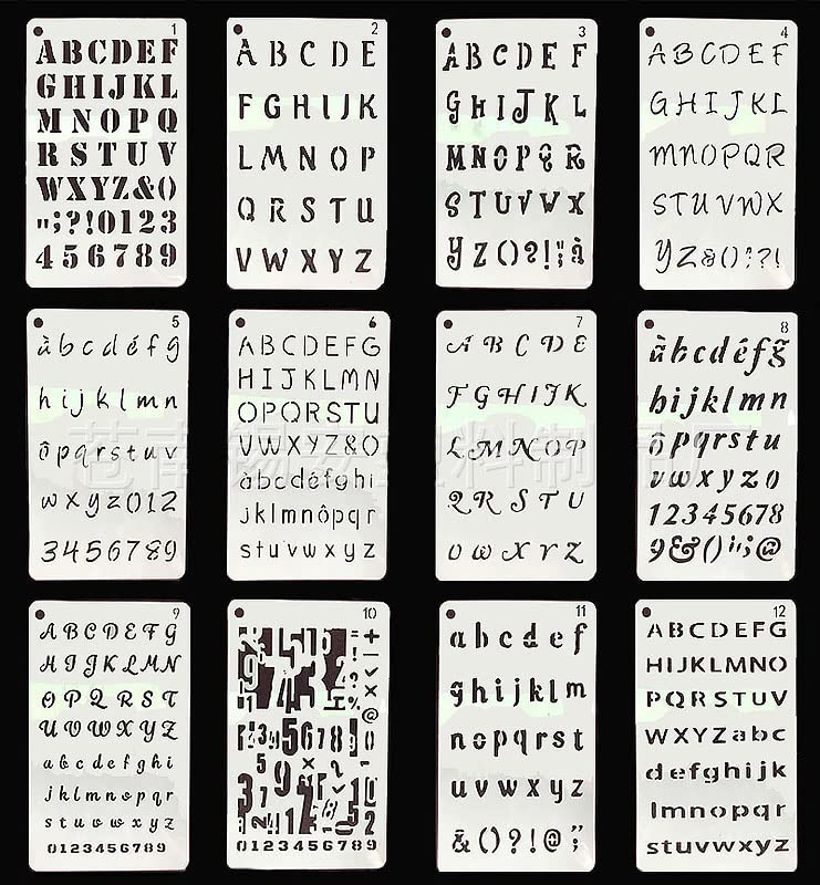 Pochoirs peinture scrapbooking RANY 12 pièces avec alphabet net sans bavure