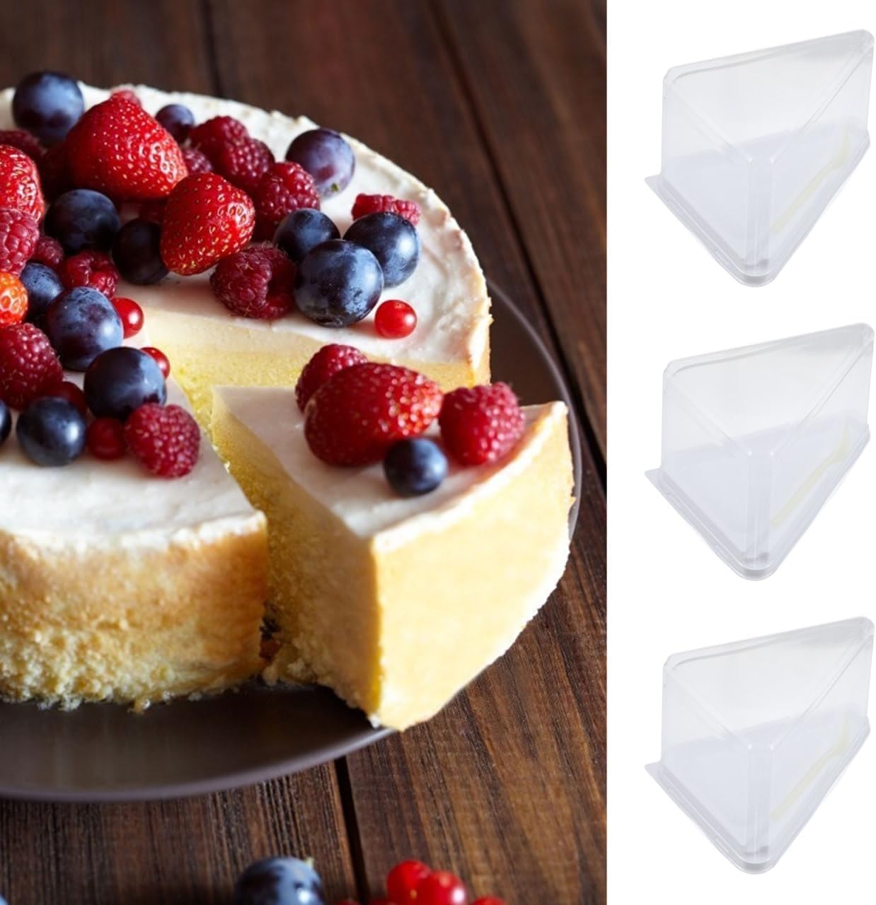 Cabilock 10Sets Triangle Cake Packing Boxes with Forks Dessert Containers for Cakes Mousse Candies for Friends Family