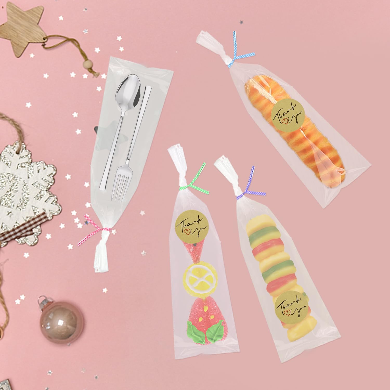 200 Sacchetti Trasparenti Per Caramelle 10x15 Cm + Fascette E Adesivi – Confezioni Regalo Fai Da Te Per Bomboniere
