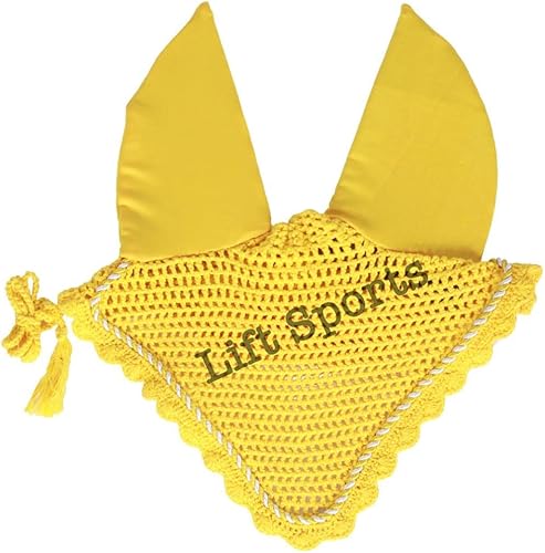 Miniatura 17 de Full/COB/Pony Horse Ear Bonnet 30 colores Fly Veil Crochet con ribete (pequeño/pony, rojo)