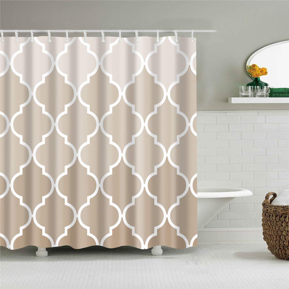 Fansu Cortinas de Ducha de Antimoho Impermeable Antibacteriano Lavable, 3D Impresión Cortina de Baño Cortina de Bañera de 100% Poliéster con 12 Anillos (Marrón Claro,120x180cm)