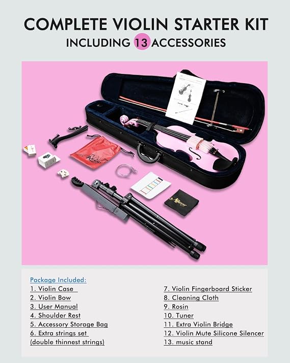 Aileen Student Violin for Beginners (pink, 4/4 full size)