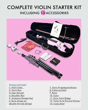 Aileen Student Violin for Beginners (pink, 4/4 full size)