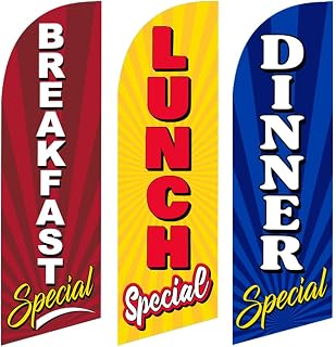 3 (three) 6FT Feather Flags of Breakfast Special, Lunch Special and Dinner Special for Restaurant's Outdoor Advertising Swooper Banners Flags (Pack of 3 Replacement Flags only)